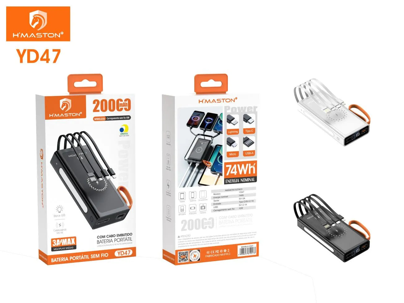 H'Maston YD47 Power Bank 20000mAh - Carregador Portátil Turbo