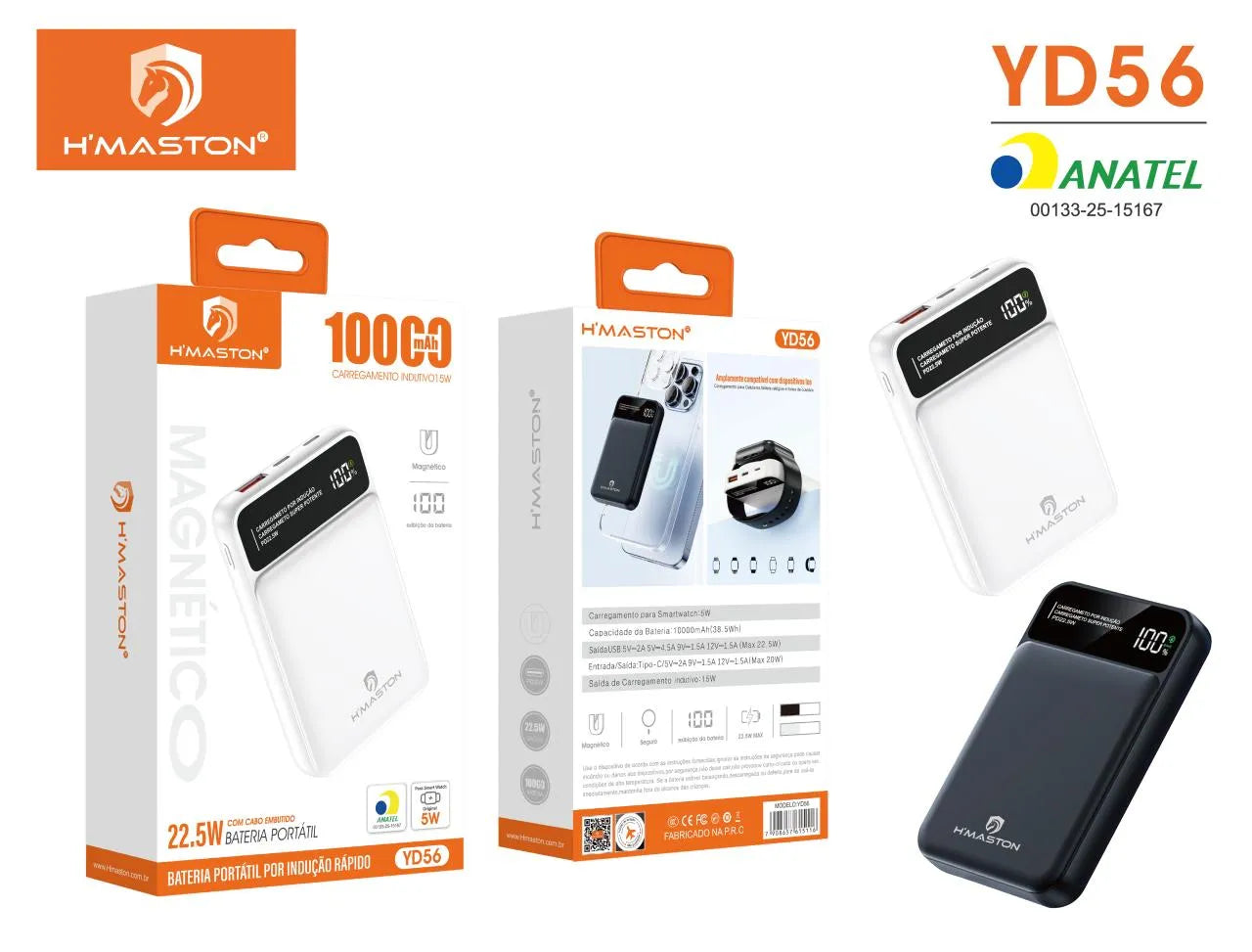 H'Maston YD56 Power Bank 20000mAh com Display LED e Rápido