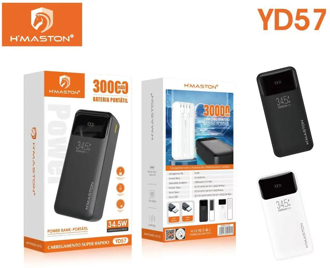 H'Maston YD57 Power Bank 30000mAh – Energia Turbo e Segurança