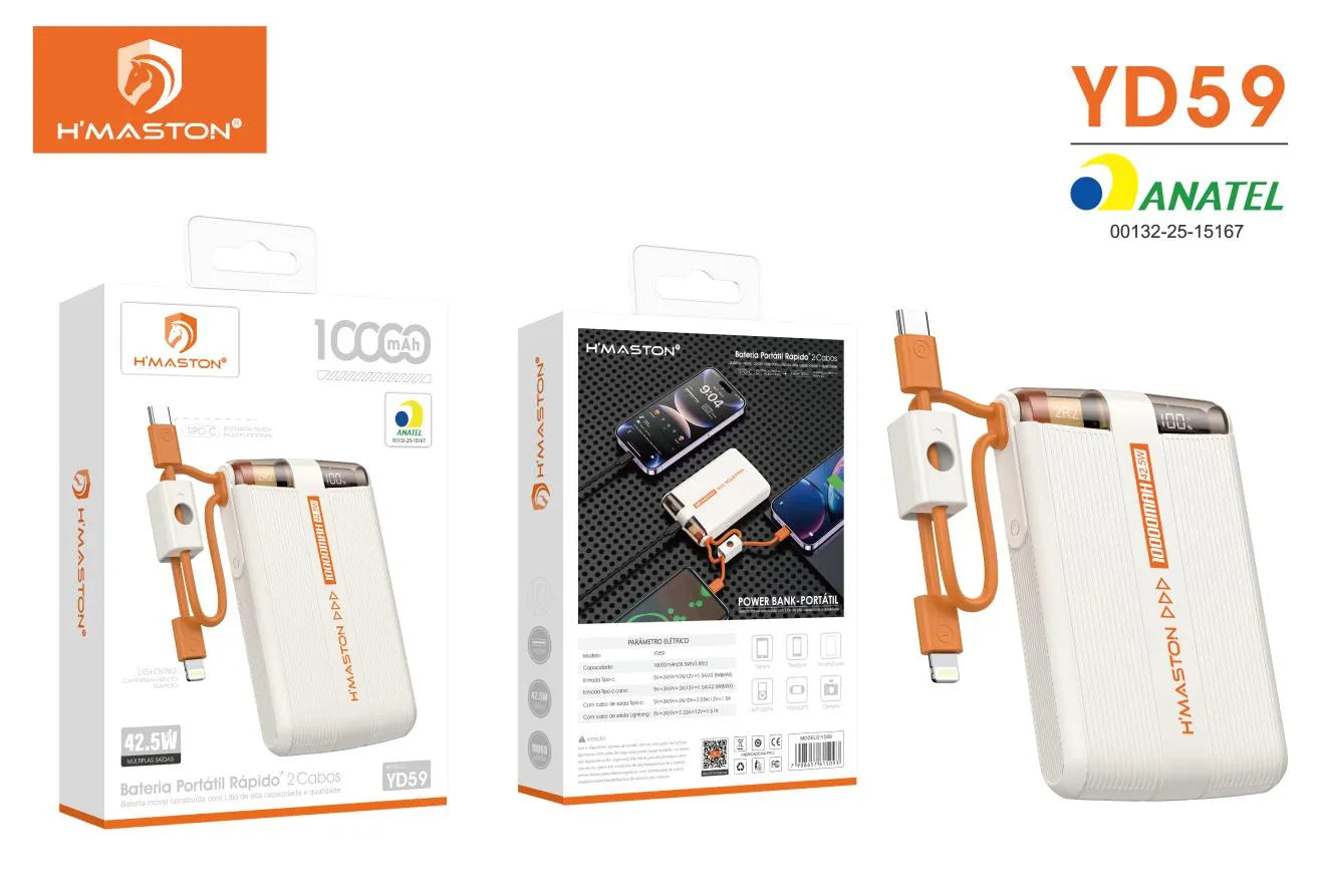 H'Maston YD59 Power Bank 10000mAh com Carregamento Rápido 42.5W