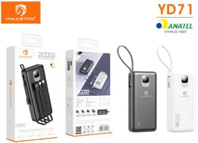 H'Maston YD71 Power Bank 20000mAh com Display Digital - Carregue 3 Dispositivos