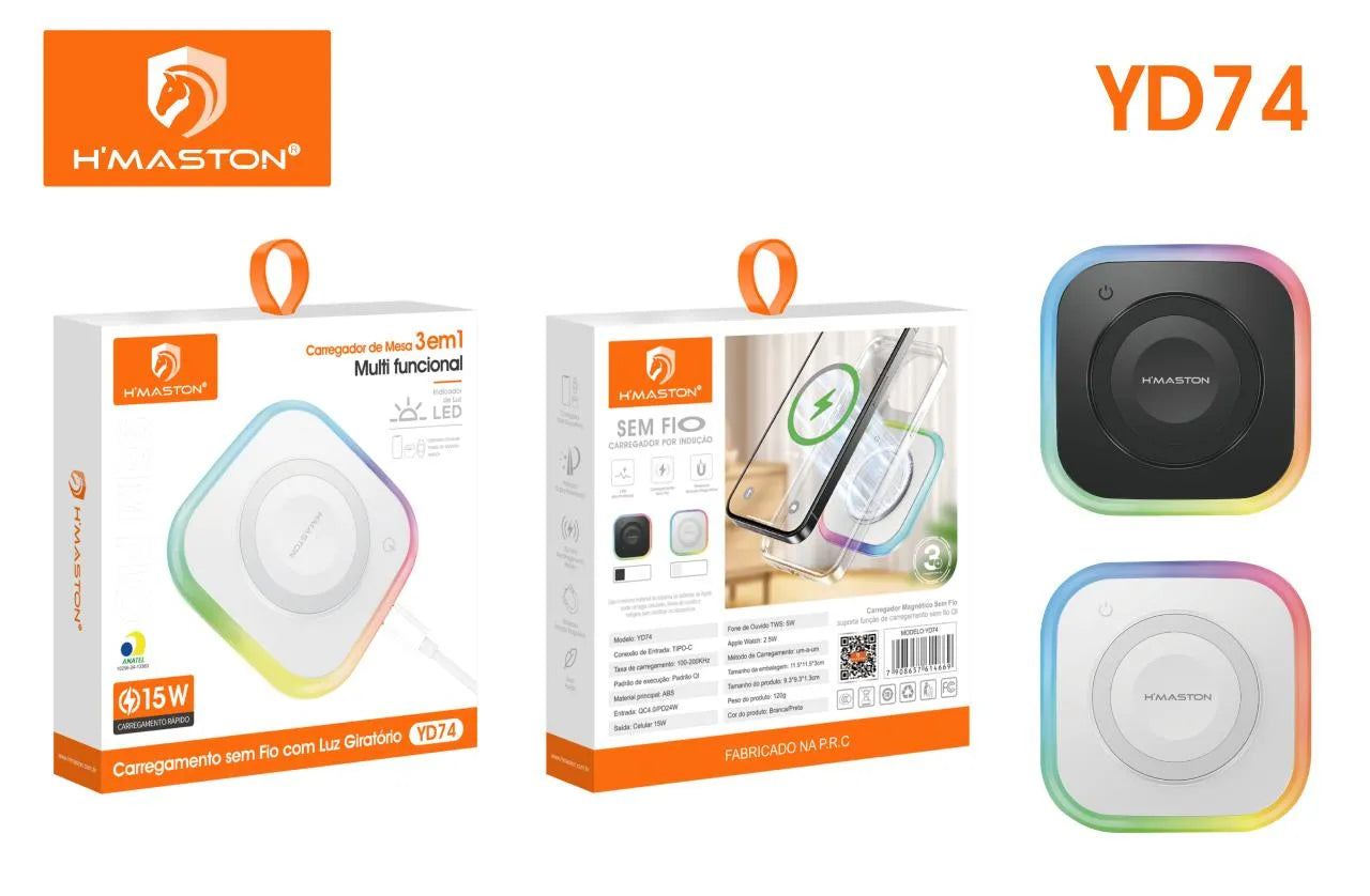 H'maston YD74 Carregador Magnético 3 em 1 15W Sem Fio