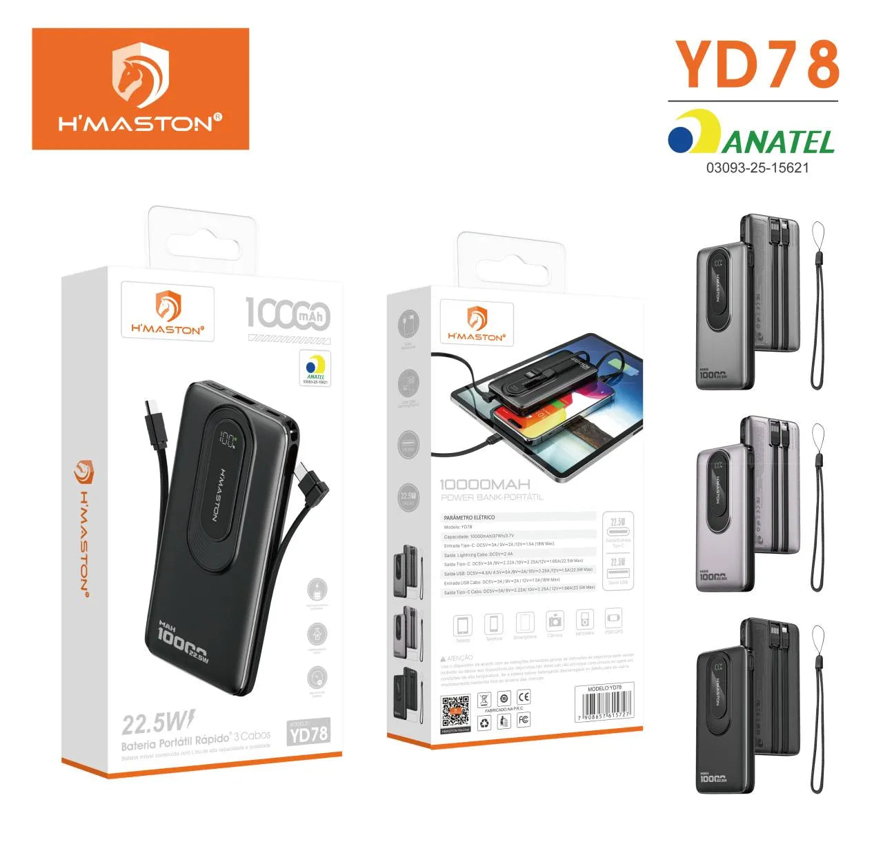 H'Maston YD78 Power Bank - 10.000mAh, Carregamento Rápido 22.5W