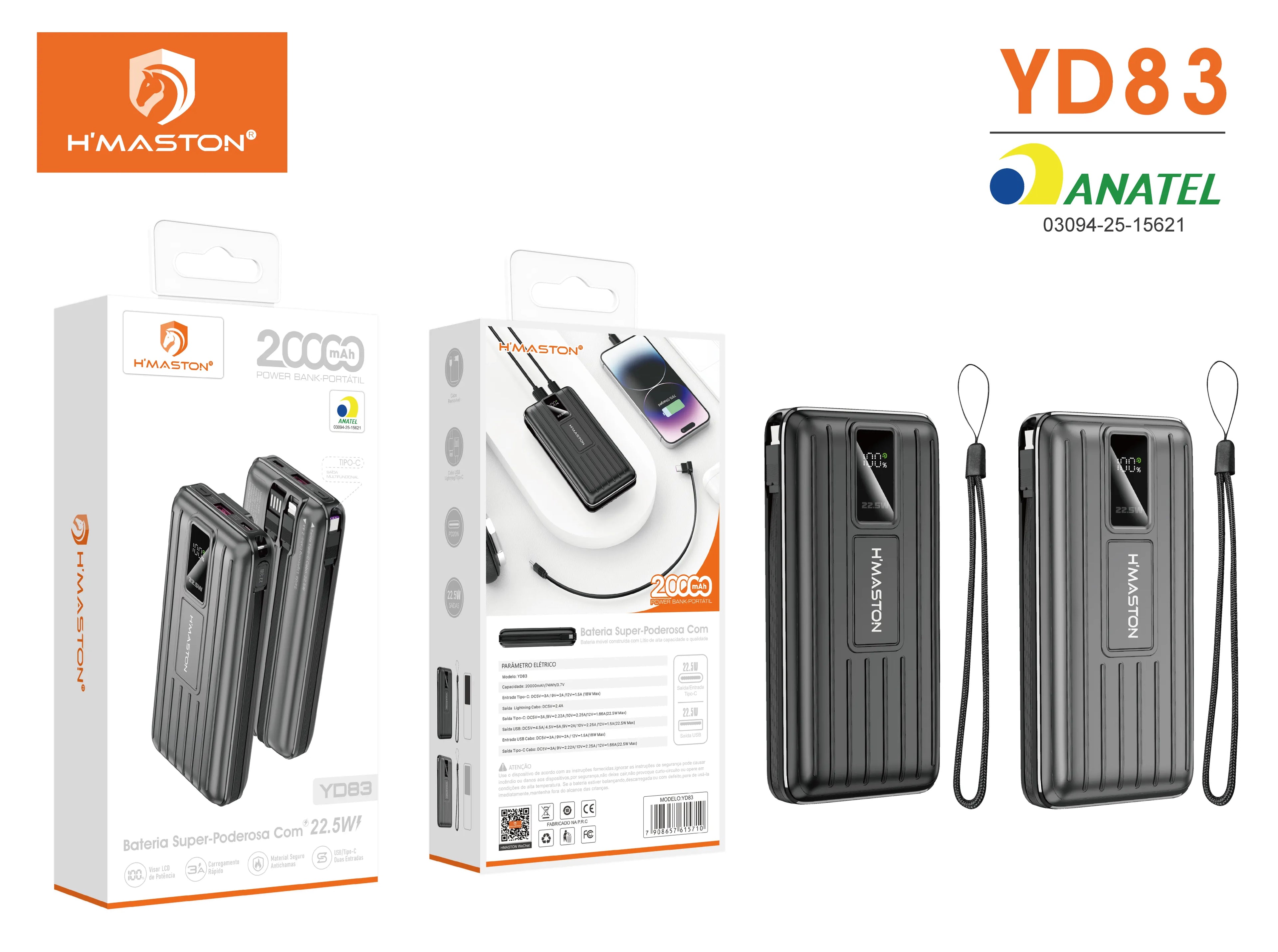 H'Maston YD83 Power Bank 20000mAh com Carregamento Rápido 22.5W