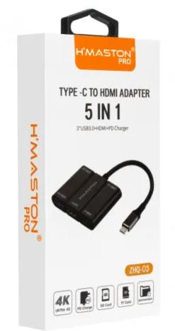 H'Maston ZHQ03 Adaptador Tipo-C para HDMI + Hub 5 em 1 USB 3.0