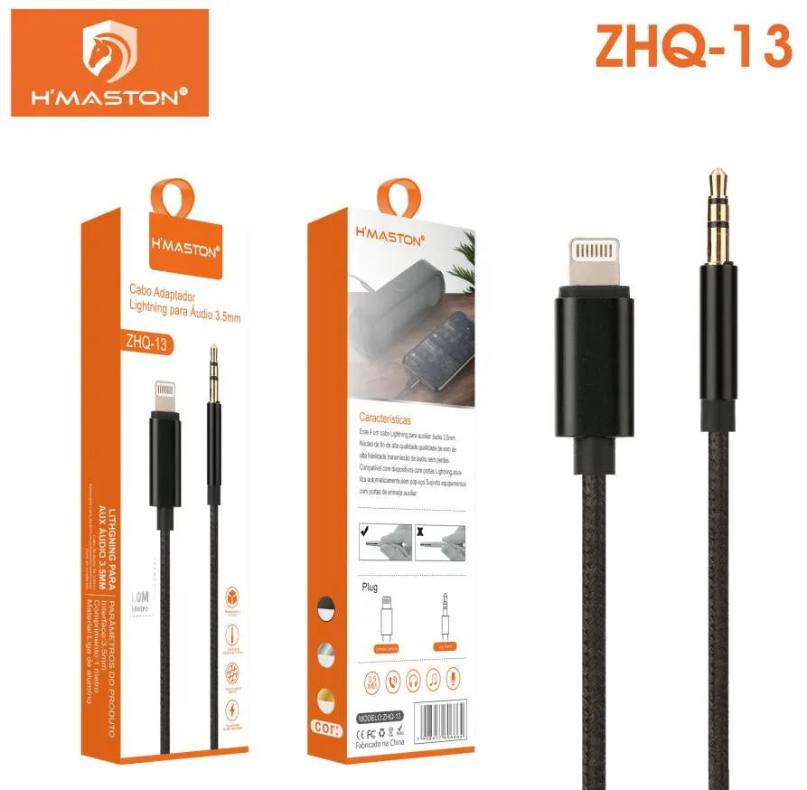 H'Maston ZHQ13 Cabo Adaptador Trançado Apple 1m - Lightning para 3,5mm