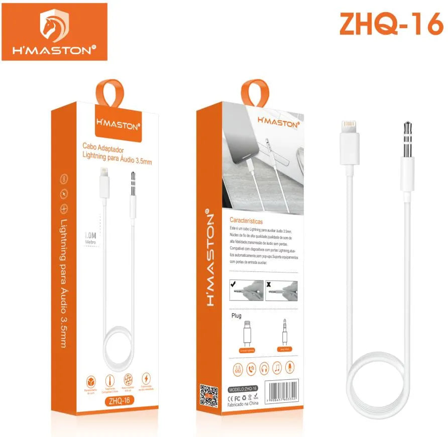 H'Maston ZHQ16 Adaptador Lightning para P2 - Cabo de Áudio 1m