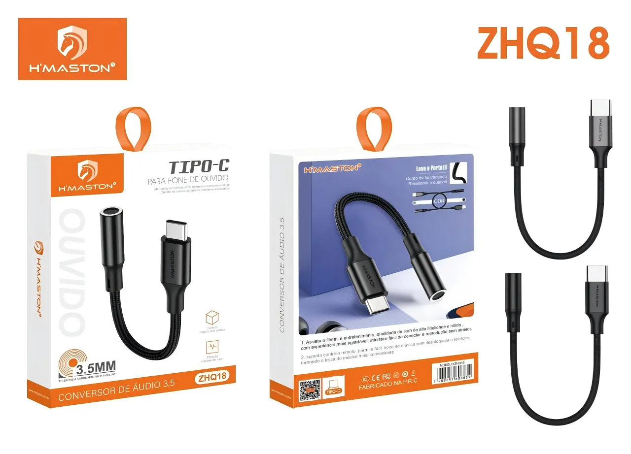 H'Maston ZHQ18 Adaptador Tipo C para Fone P2 3.5mm - Praticidade e Qualidade