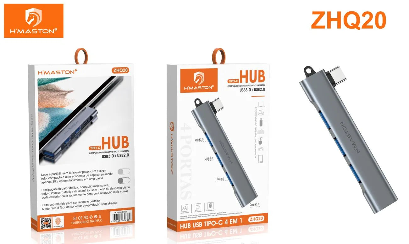 H'Maston ZHQ20 Hub USB Tipo C 4 em 1 - Praticidade e Portabilidade