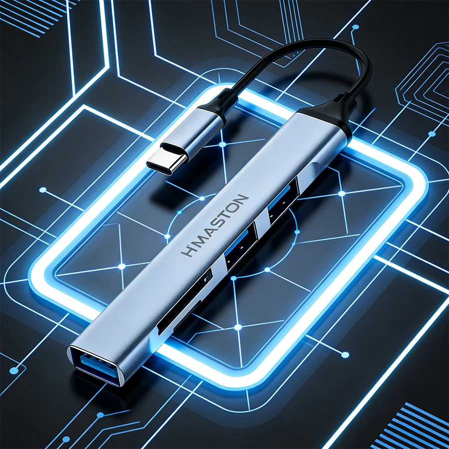 H'Maston ZHQ23 Hub USB Tipo-C 5 Portas 3.0 4K Carregamento Rápido