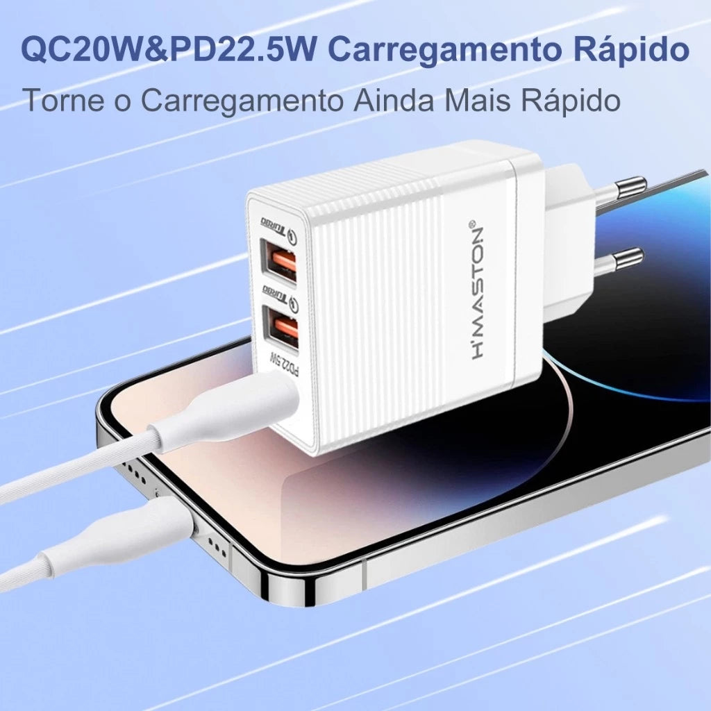 H'Maston L13-4 Carregador Turbo 67.5W Universal com 2 USB e Tipo C