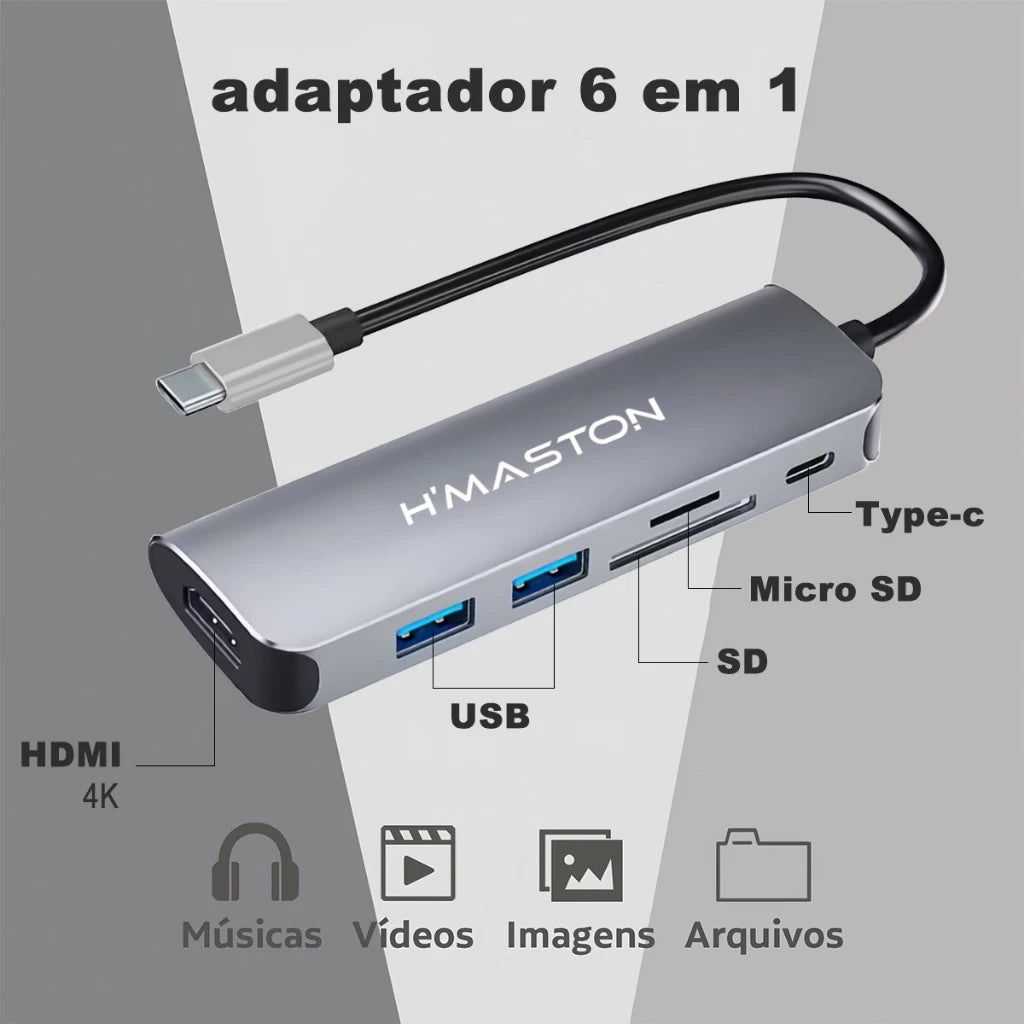 H'Maston ZHQ01 Hub USB-C 6 em 1: Conectividade e Praticidade