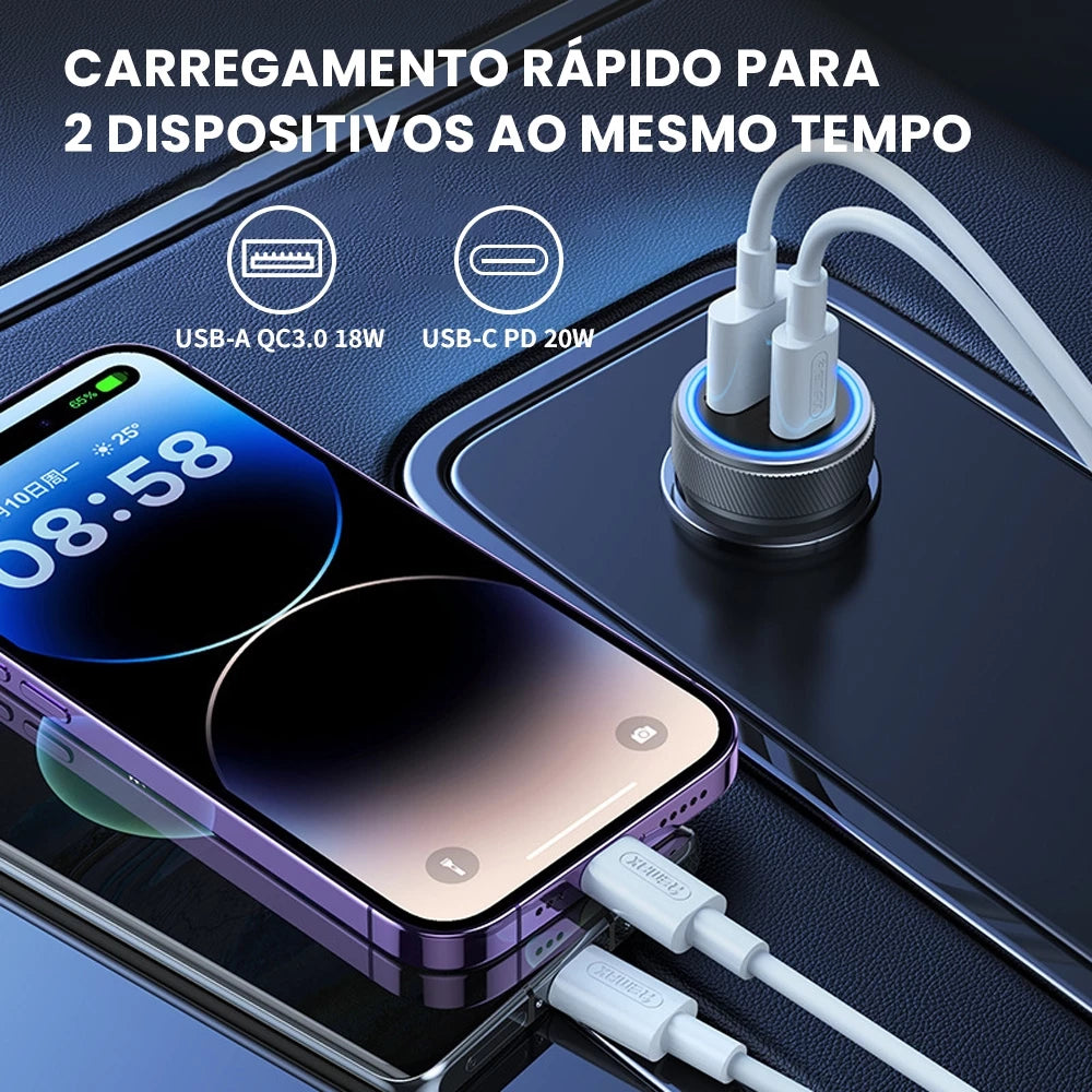 H'Maston L07 Carregador Veicular TIPO-C + USB Turbo 45W