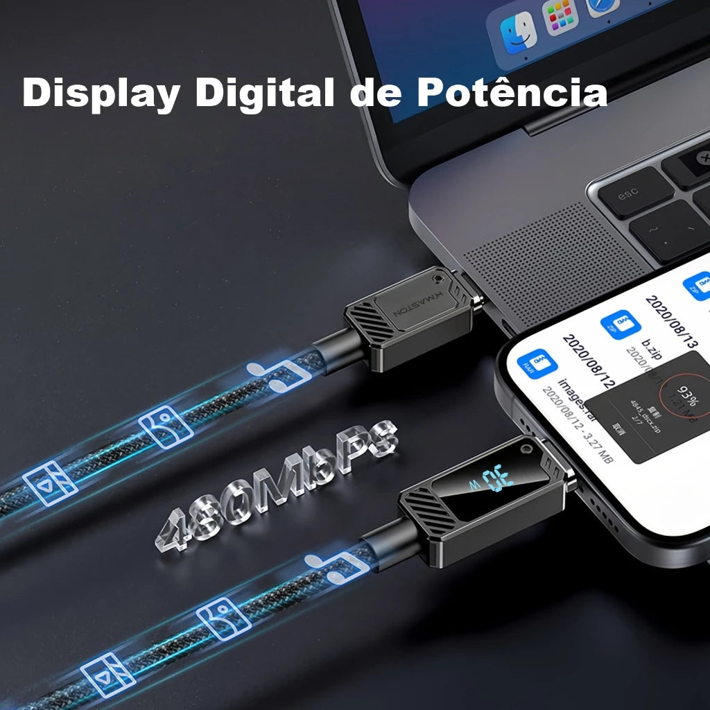H'Maston SJX33 Cabo de Carga PD 30W com Visor LED - Rápido e Durável