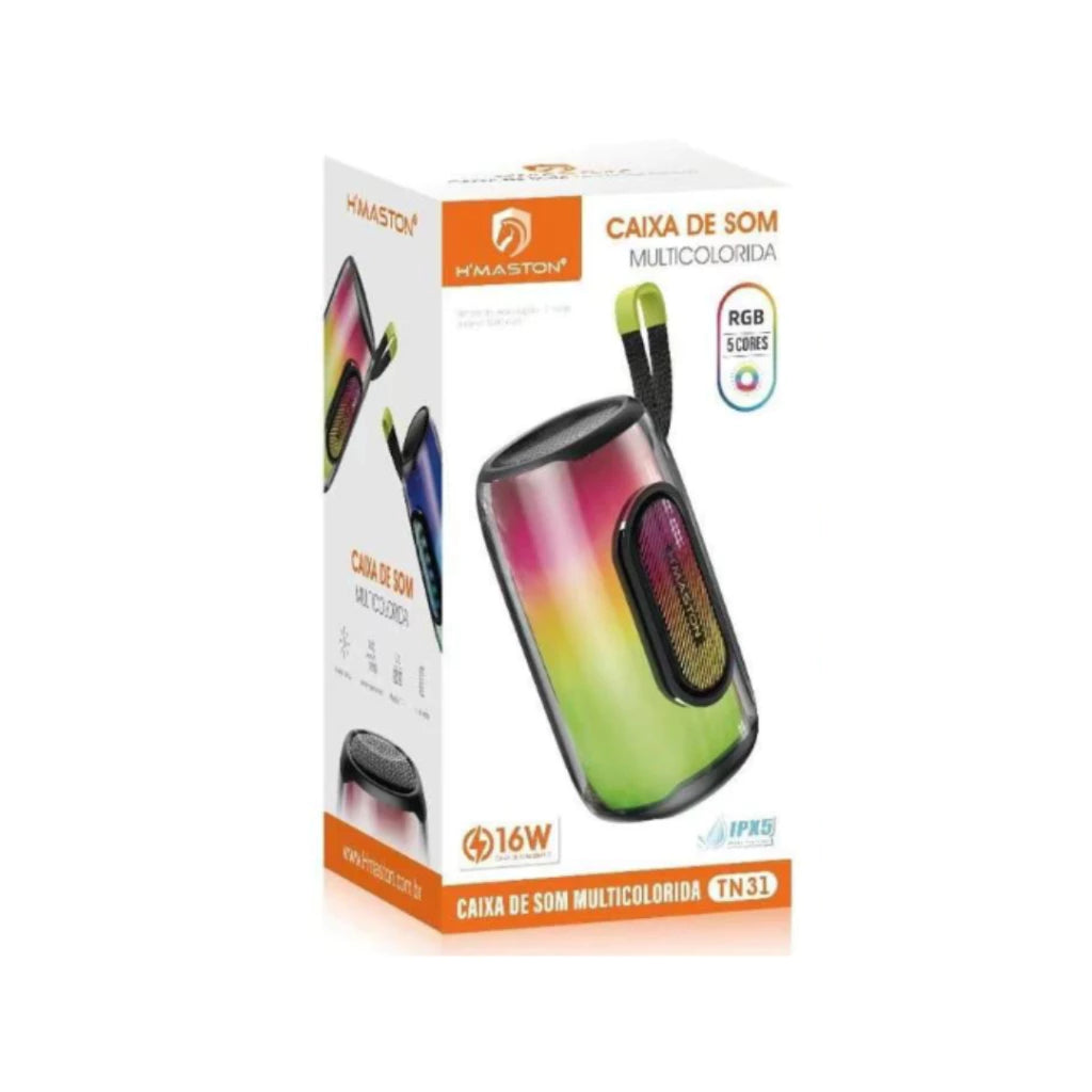 H'Maston TN31 Caixa de Som Bluetooth - Potente e Multicolorida