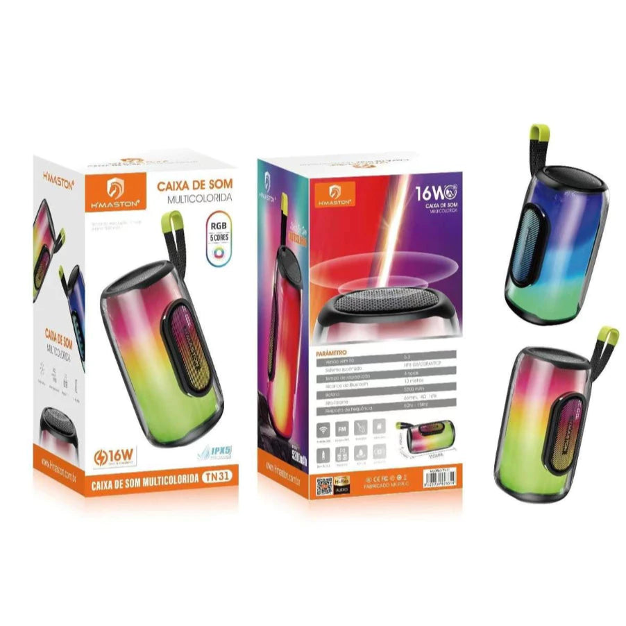 H'Maston TN31 Caixa de Som Bluetooth - Potente e Multicolorida