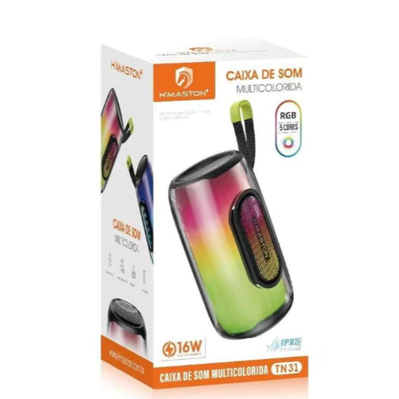 H'Maston TN31 Caixa de Som Bluetooth - Potente e Multicolorida