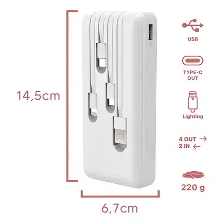 H'Maston H966 Power Bank 10.000mAh com 3 Cabos USB