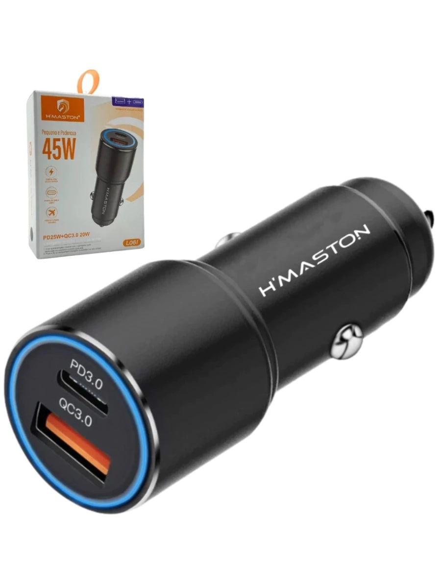 H'maston L06L Carregador Veicular 45W - Turbo USB Duplo Rápido