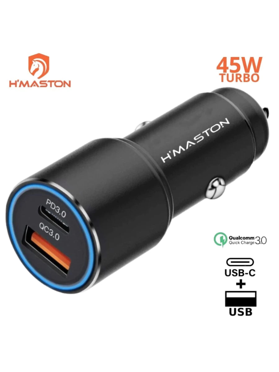 H'maston L06L Carregador Veicular 45W - Turbo USB Duplo Rápido