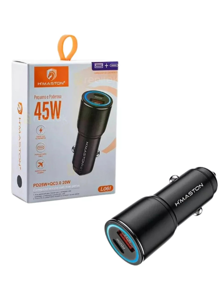 H'maston L06L Carregador Veicular 45W - Turbo USB Duplo Rápido
