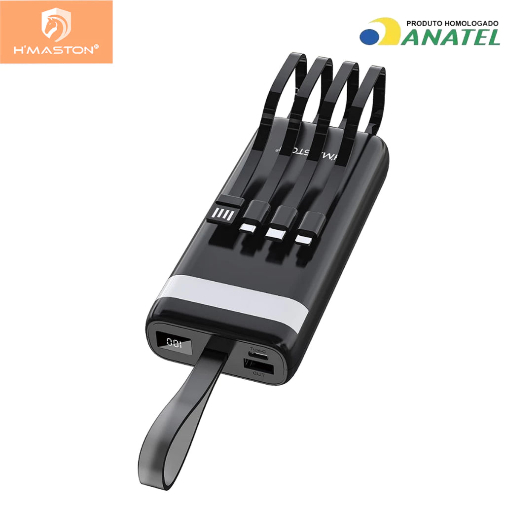 H'Maston YD06 Power Bank 20000mAh com Luz LED e Cabos Inclusos