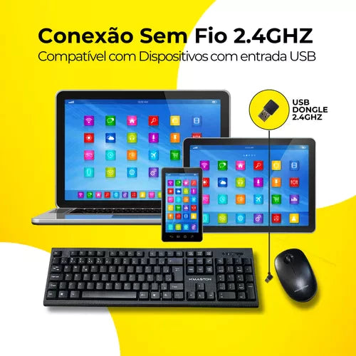 H'maston JP103 Kit Teclado e Mouse Sem Fio Ergonomia e Praticidade