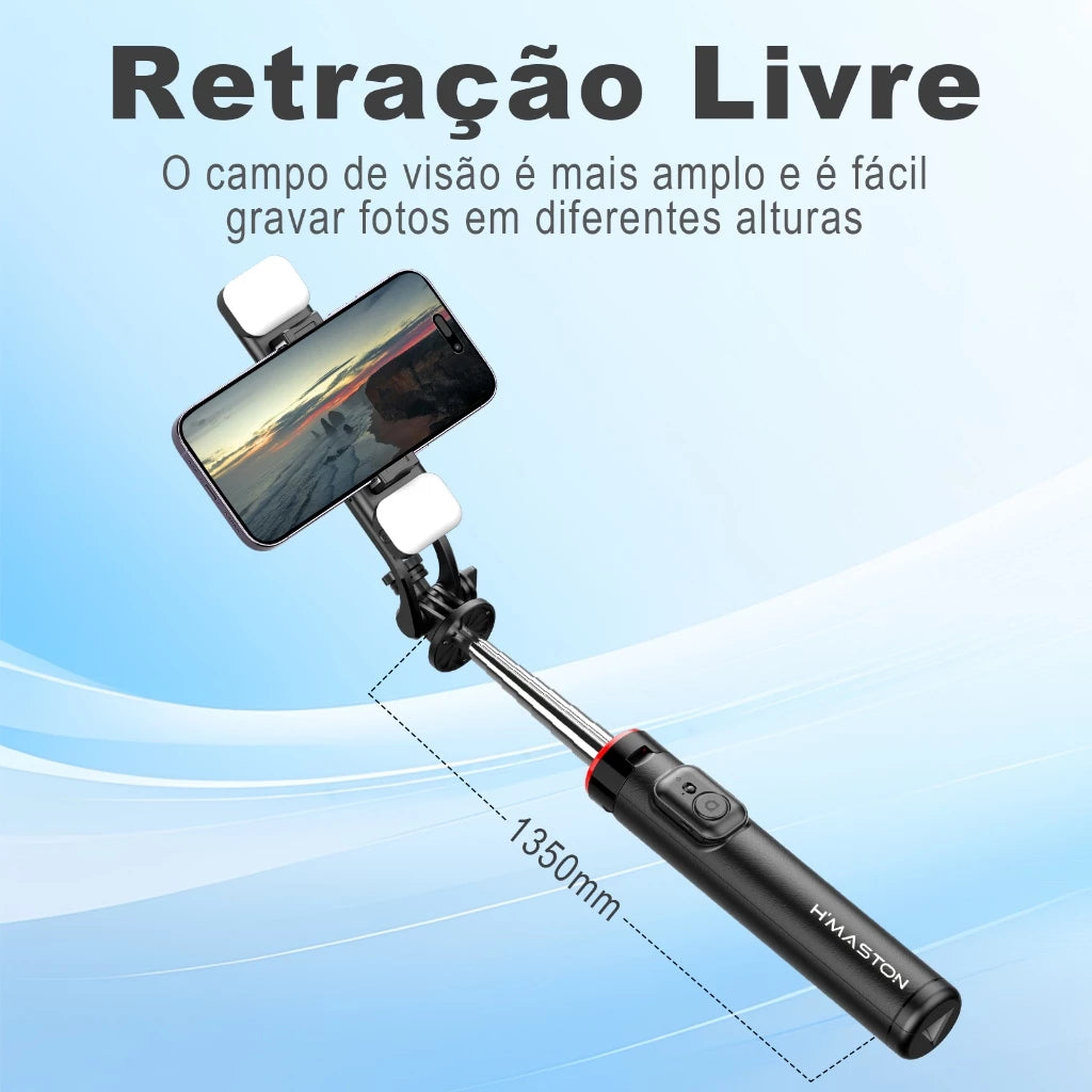 H'Maston ZP15 Bastão de Selfie Bluetooth 1.35M com Tripé e LED