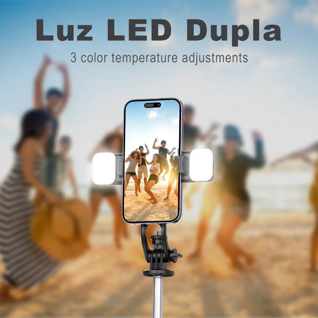 H'Maston ZP15 Bastão de Selfie Bluetooth 1.35M com Tripé e LED