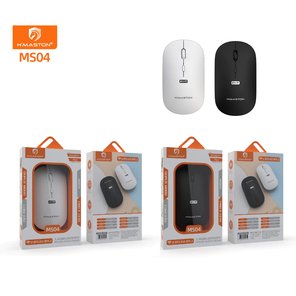 H'Maston MS04 Mouse Sem Fio Ergonômico 1600 Dpi Bluetooth