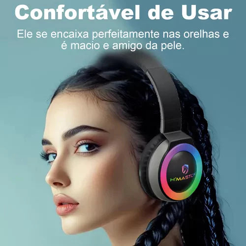 H'Maston SN35 Headset Gamer Bluetooth Sem Fio com Luz LED
