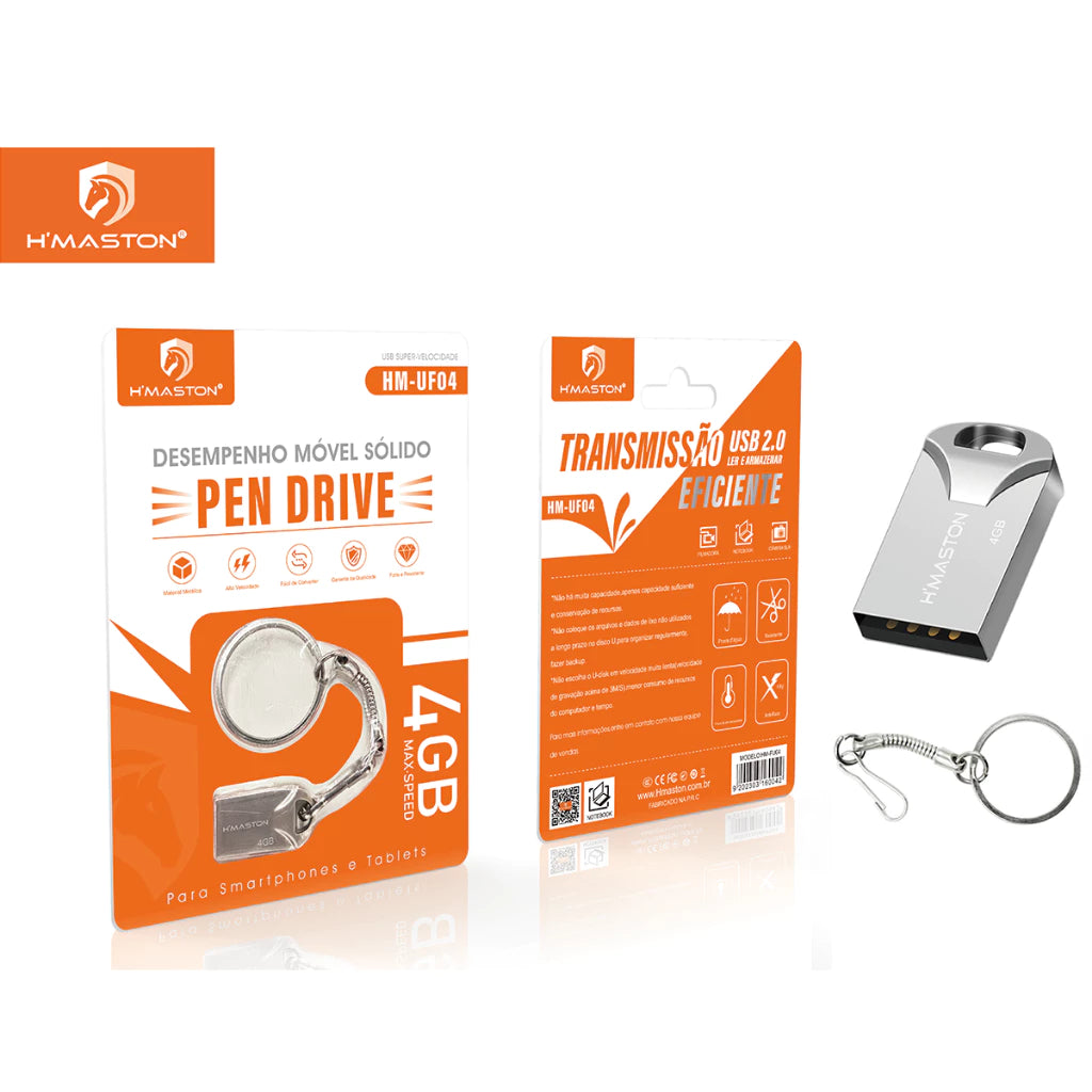 H'Maston HM-UF04 Pendrive Metal 4GB Chaveiro USB 2.0 Elegante