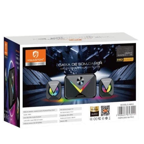 H'Maston AM53 Caixa de Som Bluetooth Gamer com RGB para PC