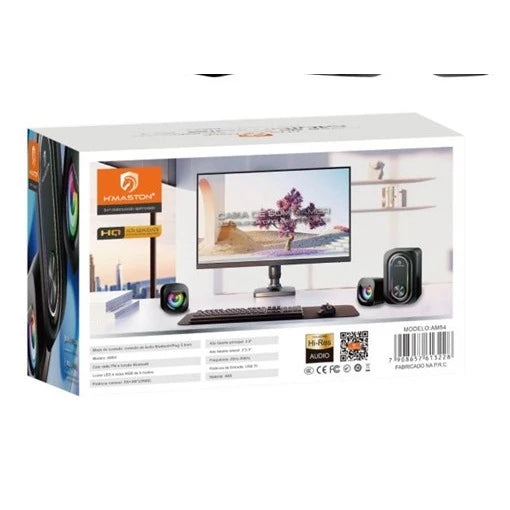 H'Maston AM54 Caixa de Som Bluetooth Portátil com LED RGB para PC