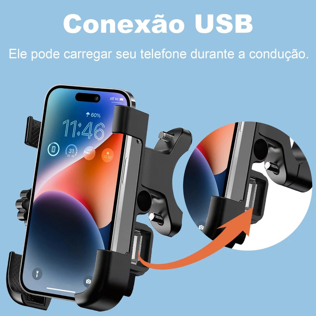 H'Maston CJ108 Suporte Celular de Alumínio com Carregador USB