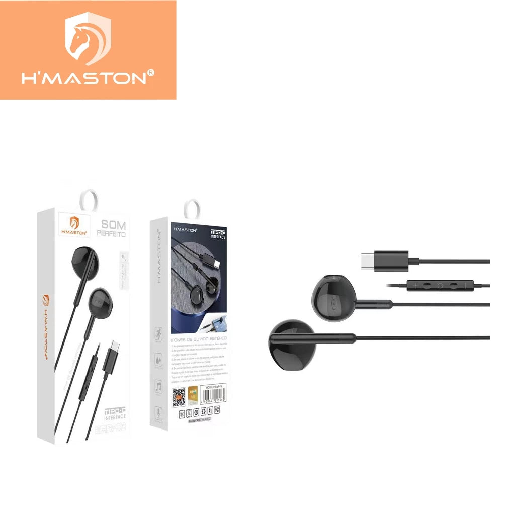 H'maston EAR03 Fone Tipo C com Microfone - Som Imersivo