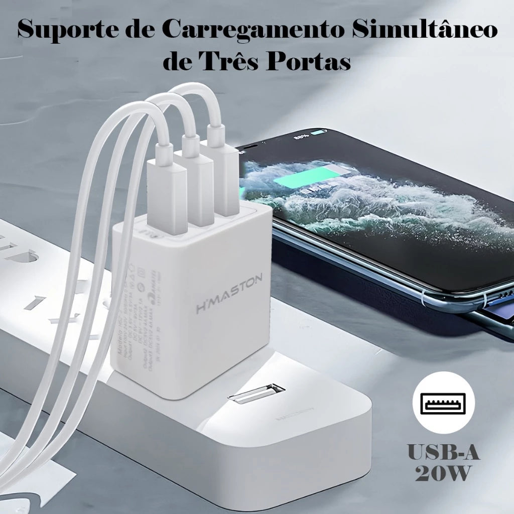 H'maston H62 Carregador Turbo 3 USB Rápido 20W - Eleadermall