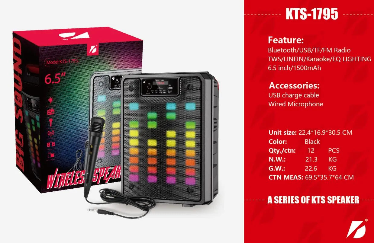 H'Maston KTS-1795 Caixa de Som Bluetooth - Som, Luz e Diversão Portátil