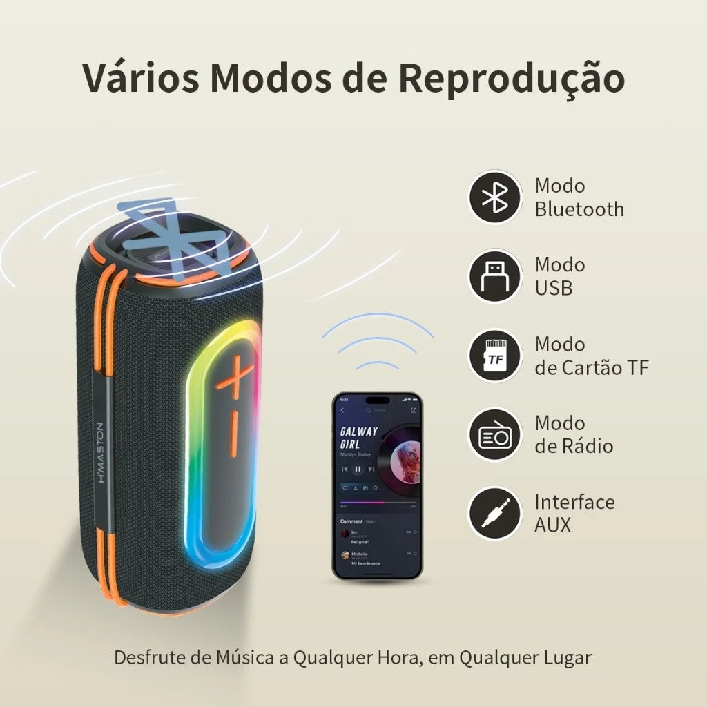 H'maston AM38 Caixa de Som Bluetooth Portátil com Rádio FM
