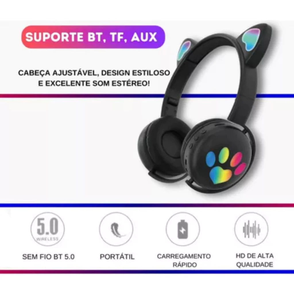 H'Maston EJ040 Fone de Ouvido Bluetooth Gatinha - Som e Estilo