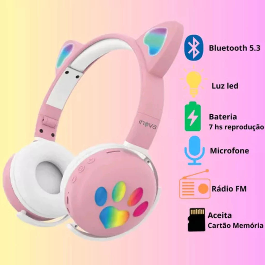 H'Maston EJ040 Fone de Ouvido Bluetooth Gatinha - Som e Estilo