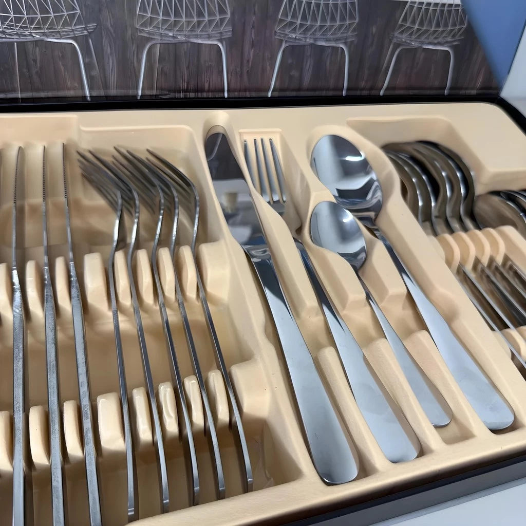 H'Maston DJ06 Conjunto de Talheres 24 Peças Preto Elegante