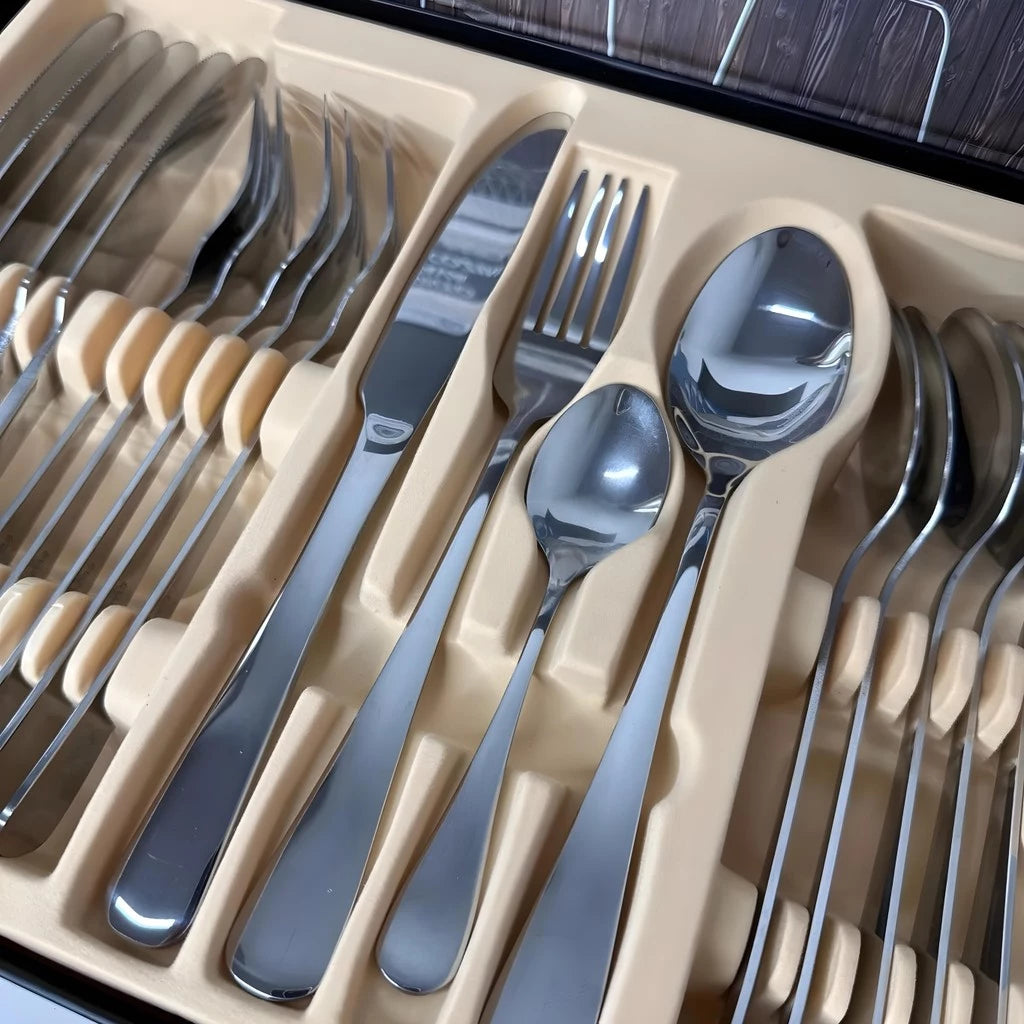 H'Maston DJ06 Conjunto de Talheres 24 Peças Preto Elegante