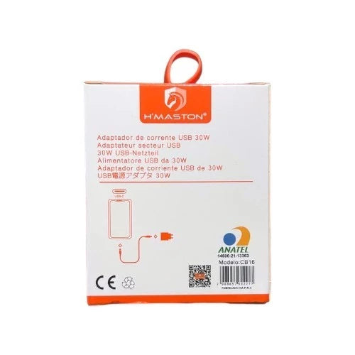 H'Maston CB16 Carregador Turbo 30W Tipo-C - Carregamento Rápido